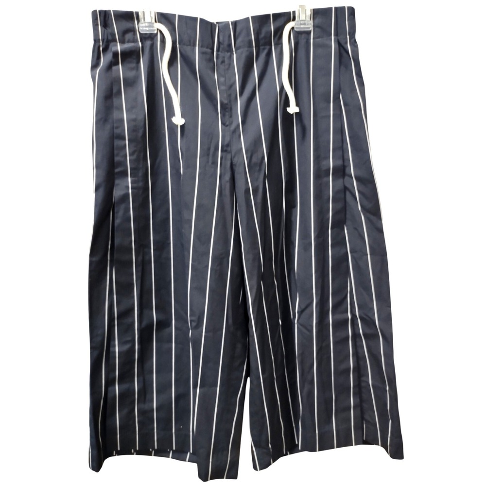 Vince Wide Leg Cropped Pants Large‎ Striped Drawstring Waist Cotton Blend Womens